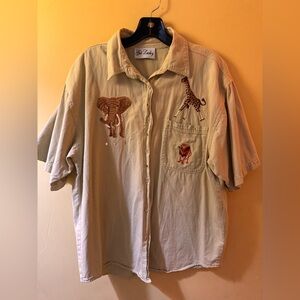 Vintage Get Lucky Animal Safari Button Up Shirt